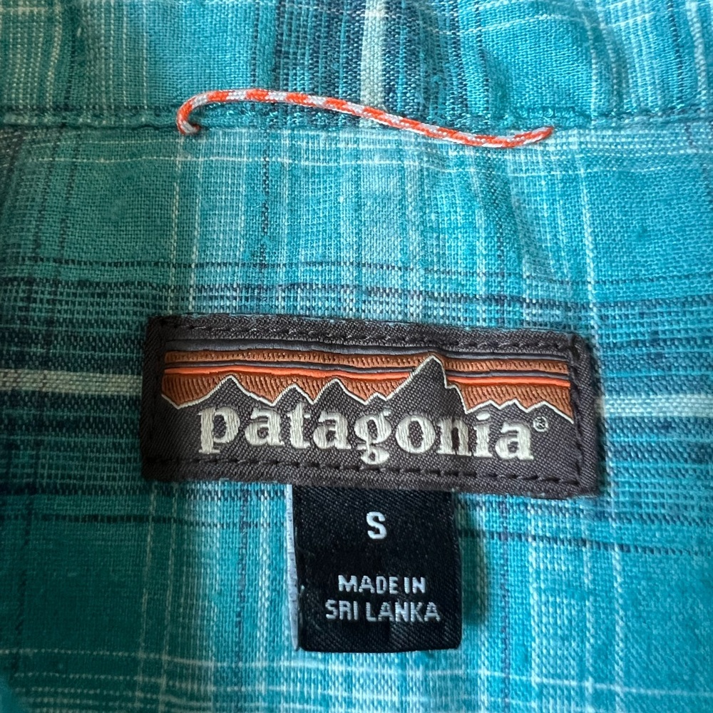 PATAGONIA Flannel Men's Small Shirt Teal‎ Plaid Button Up Long Sleeve Green Blue - Picture 2 of 11